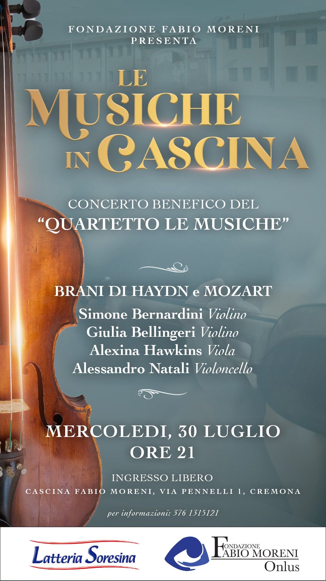 CONCERTO “LE MUSICHE IN CASCINA” IL 30 LUGLIO 2025